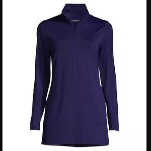 Lands End Quarter Zip Long Sleeve Tunic Rash Guard Cover-up UPF 50 in Navy Small